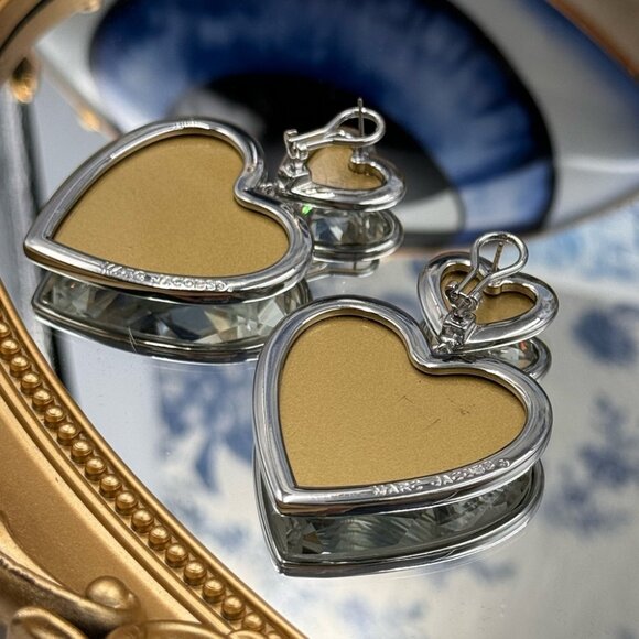 🆕 MARC JACOBS 🧿 NWOT Silver Crystal Double Heart Earrings - Picture 4 of 15